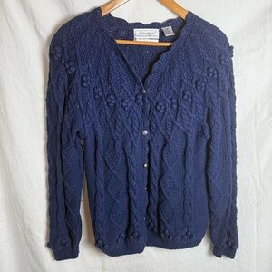 Vintage Women's Navy Hand Knit Cardigan